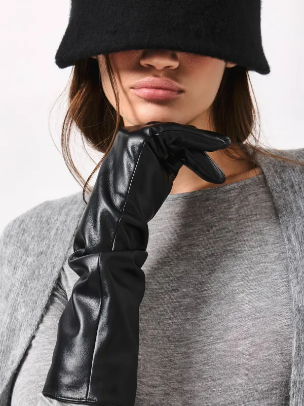 Әйелдер қолғаптары, ұзын, бірыңғай өлшем, жасанды былғары, қара, Brigida, image-5