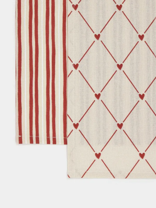 Асүйлік сүлгі, 40х60 см, 2 дана, мақта, сарғылт-қоңыр, Жолақтар/Ромбтар, Heart kitchen, image-1