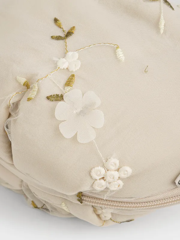 Косметичка, 23х26 см, с ручкой, полиэстер, бежевая, Цветы, Flower embroidery, image-5