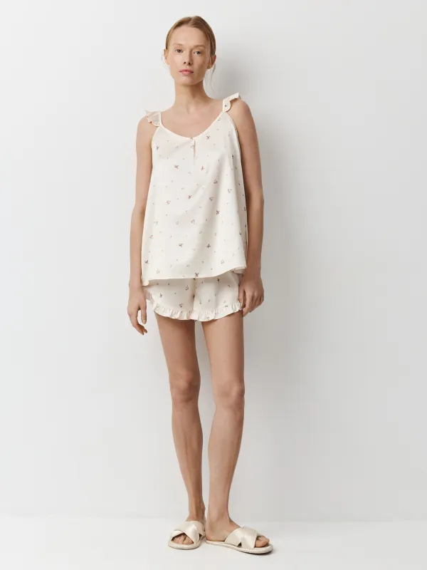 Әйелдерге арналған топ, үйге арналған, өлшемі S, полиэстер К, сүт түстес, Гүлдер, Roldia, image-1