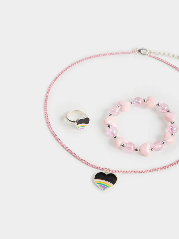 Зергерлік бұйымдар жиынтығы, балаларға арналған, 3 зат, металл / акрил, жүрек, Views kids, image-0