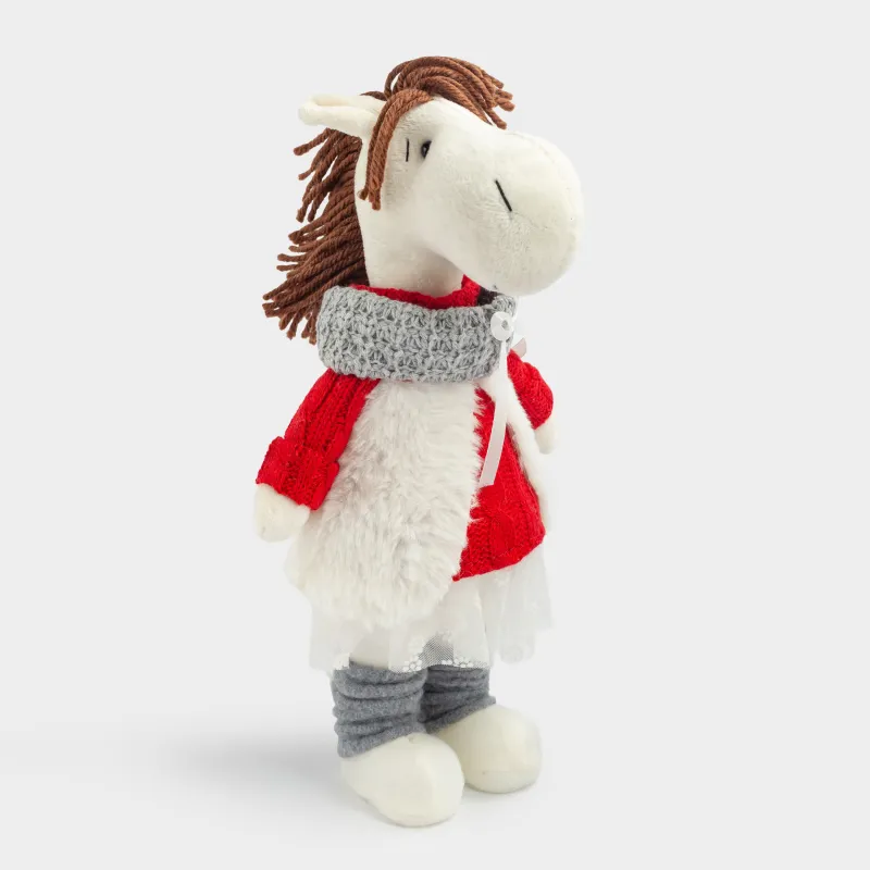 Изделие декоративное, 33 см, полиэстер, бежево-серое, Лошадь в красном свитере, Cute horse