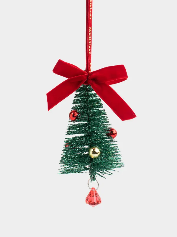 Игрушка елочная, 12 см, пластик/металл, зеленая, Елка с кристаллами, Spruce bell, image-0