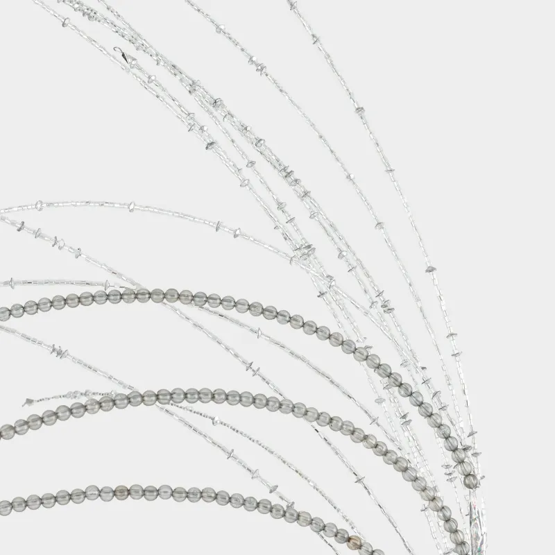 Сәндік бұтақ, 72 см, моншақ/металл, сұр-күміс, Тал, Curved decor, image-2