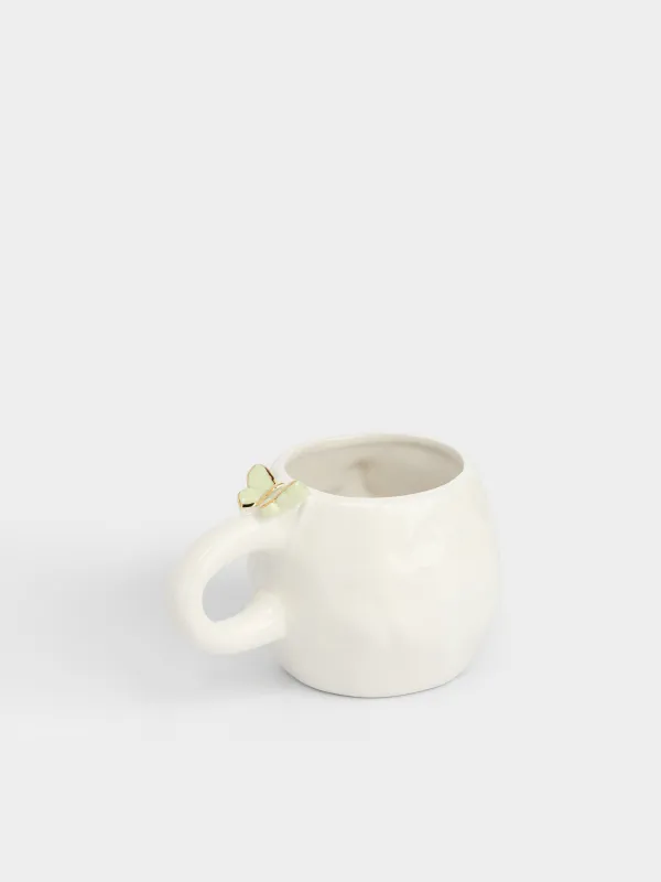 Кружка, 370 мл, керамика D, молочная, Бабочки, Butterfly, image-1