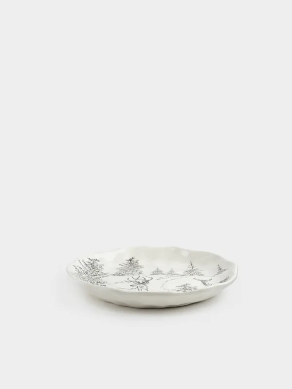 Тарелка закусочная, 23 см, Олени в лесу, Crumple print, image-1