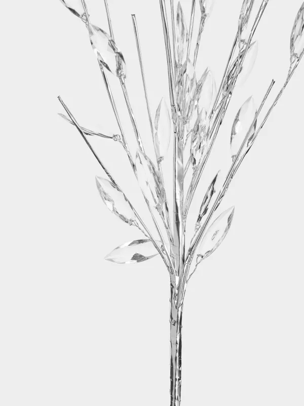 Ветка декоративная, 60 см, акрил/бумага, Серебристые кристальные листья, Crystal decor, image-2