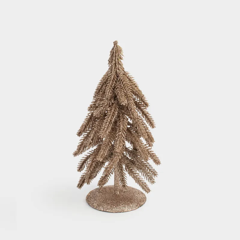 Жасанды шырша, 20 см, тұғырда, полиэтилен/металл, шампан, Golden style