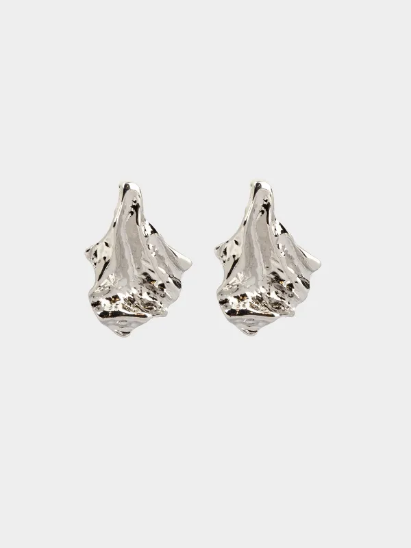 Серьги-пусеты, 5 см, 2 шт, металл, серебристые, Мятый эффект, Jewelry, image-0