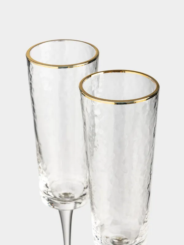 Шампанға арналған бокал, 160 мл, 2 дана, шыны, алтын жиегі бар, Ripply gold, image-2