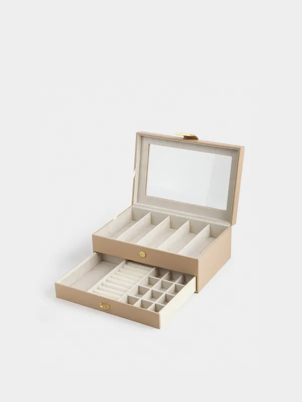 Зергерлік қорап, 26х18 см, ағаш/жасанды былғары, сарғылт-қоңыр, Premiere, image-2