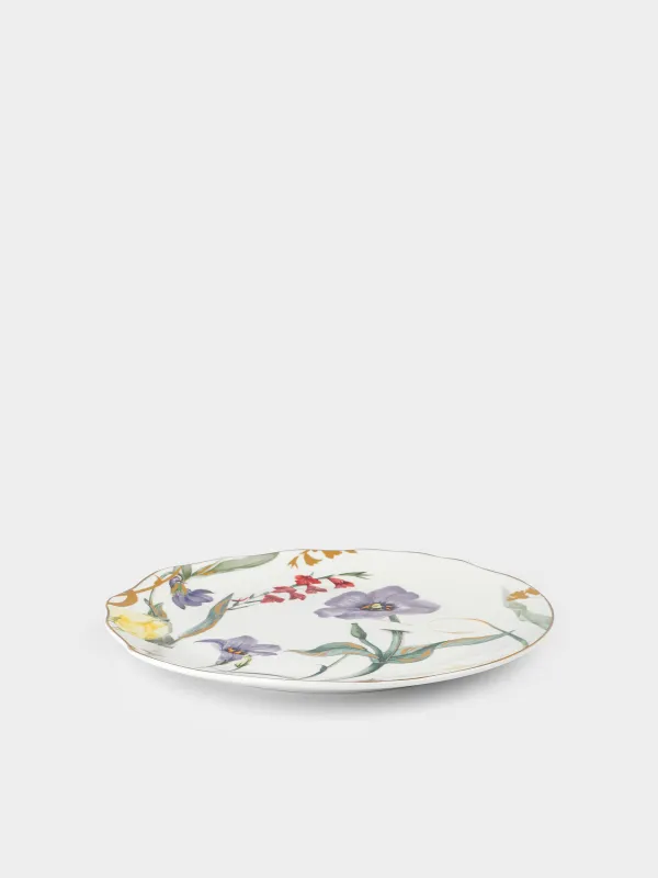 Тарелка обеденная, 26 см, фарфор N, белая, с золотистым кантом, Цветы, Night flower, image-2