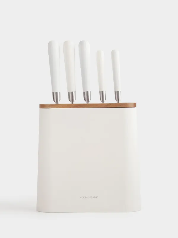 Пышақтар жинағы, 5 зат, тұғырда, болат/пластик, сүт түстес, Clarent, image-2