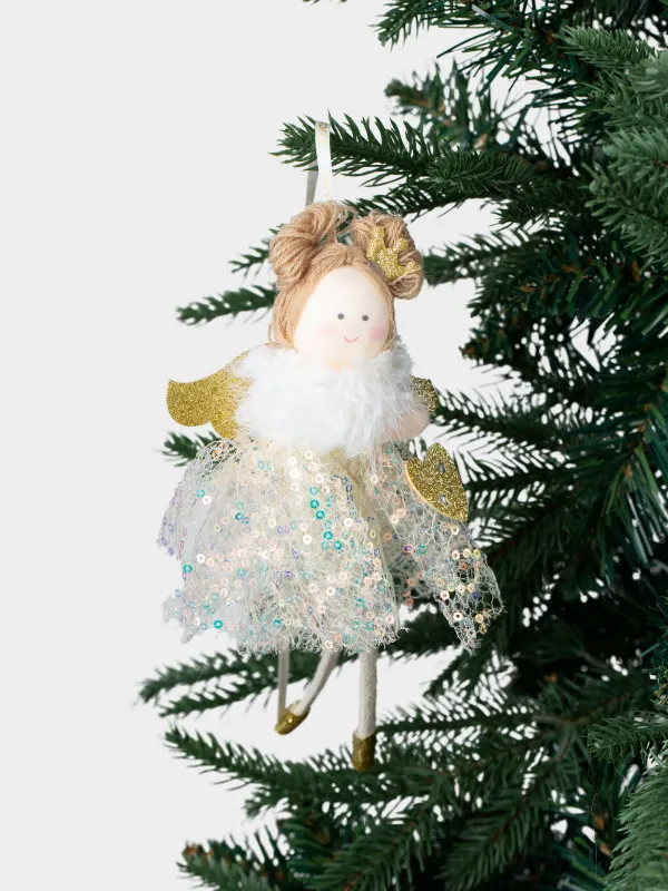 Игрушка елочная, 21 см, полиэстер/пенопласт, шампань, Девочка в платье, Sweet girl, image-3