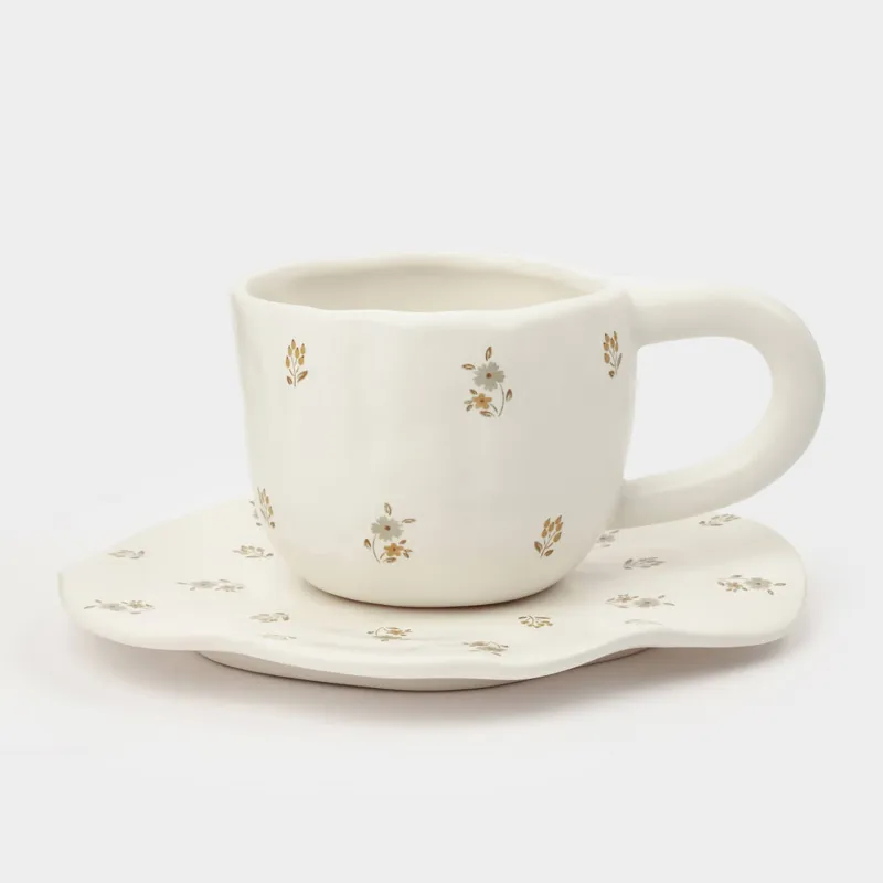 Шай жұбы, 1 тұдға, 2 зат, 460 мл, керамика, сүт түсті, Көне гүлдер, La flore