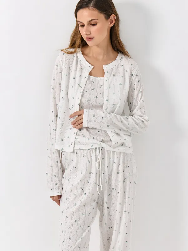 Әйелдер кардиганы, үйге арналған, өлшемі L, ұзын жеңді, полиэстер/мақта, ақ, Бантиктер, Melavi, image-0