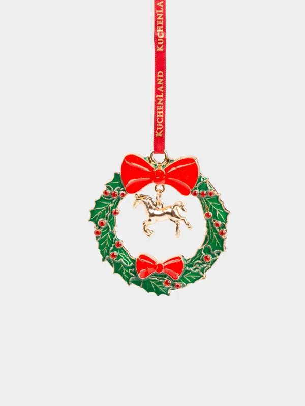 Шырша ойыншығы, 6 см, металл/страздар, жасыл және қызыл, Гүл шоқтары мен жылқы, Figure christmas, image-0