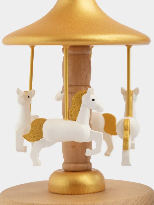 Статуэтка музыкальная, 17 см, заводная, дерево/МДФ, Карусель с лошадками, Music wood, image-1