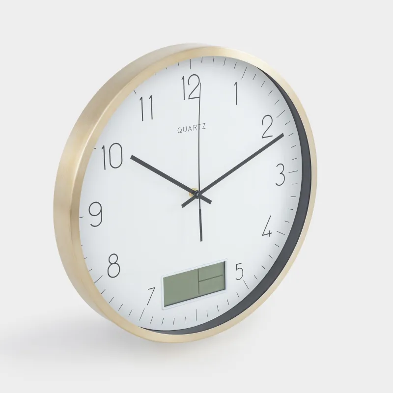 Қабырғалық сағат, 35 см, дисплейі бар, металл/шыны, дөңгелек, алтын-ақ, Dial, image-1