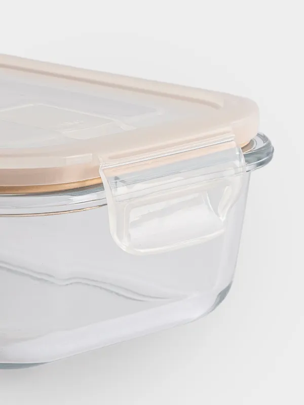 Контейнер, 640 мл, кыстырғышпен, бу шығару клапаны бар, шыны Т/пластик, тікбұрышты, Soft kitchen, image-4