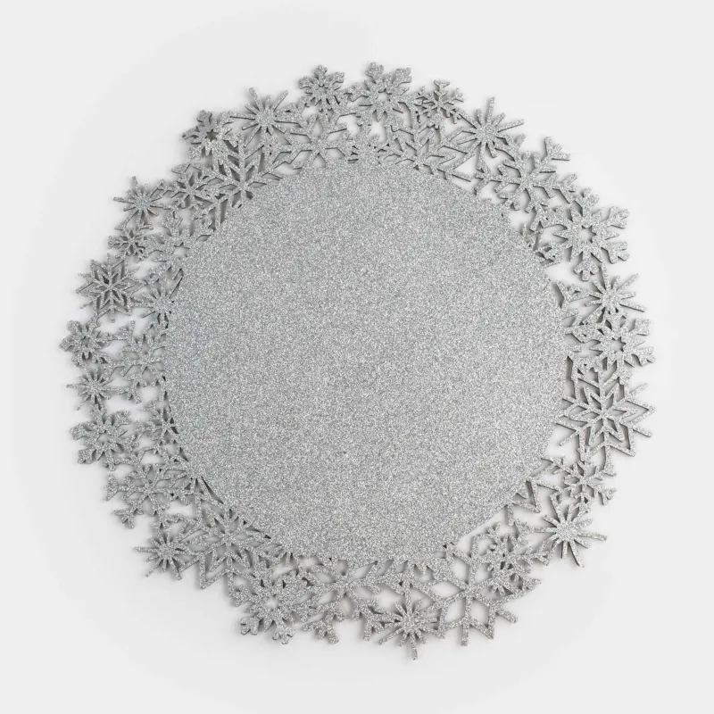 Аспаптарға арналған майлық, 38 см, киіз, бұйра, күміс, Қар ұшқындары, Felt mat