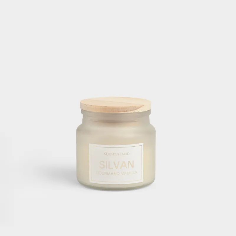 Хош иісті шам, 6х6 см, шам ұстағышта, қақпағы бар, шыны, күңгірт, Gourmand Vanilla, Silvan