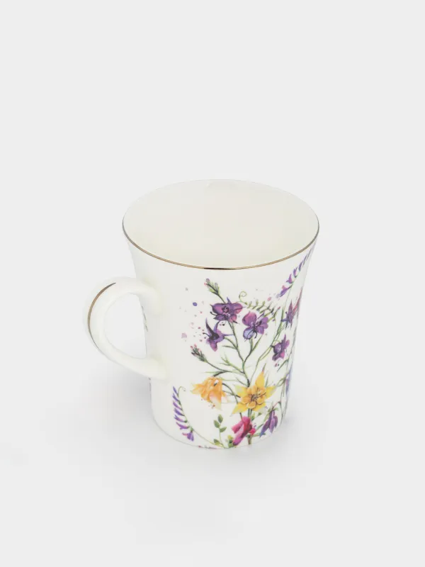 Саптыаяқ, 350 мл, фарфор F, ақ, күміс жиектері бар, Дала гүлдері, Meadow, image-1