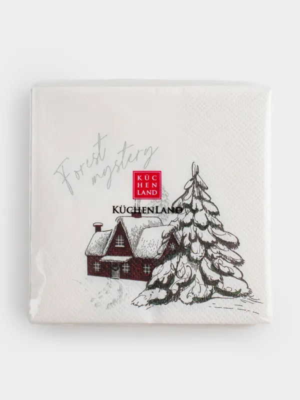 Қағаз майлықтар, 21х21 см, 20 дана, төртбұрышты, ақ, Ормандағы үй, Winter house, image-4