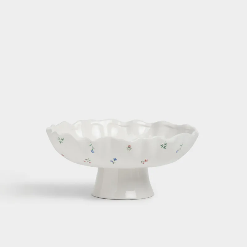 Жеміс вазасы, 25х12 см, аяқты, керамика, сүт түстес, Нәзік гүлдер, El flora