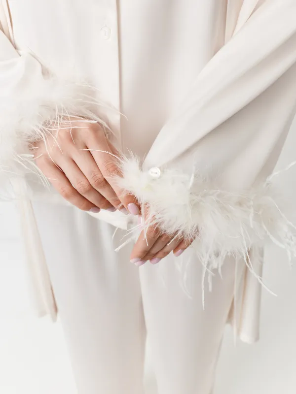 Әйелдер халаты, үйге арналған, өлшемі L, ұзын жеңді, полиэстер/қауырсын, сүт түстес, Adria, image-4