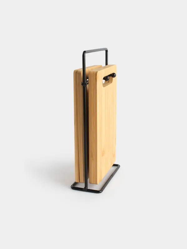 Кесу тақтасы,, 22х14 см, 4 дана, тұғырда, бамбук/болат, тікбұрышты, Bamboo, image-5