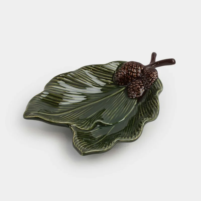 Ыдыс, 23х16 см, керамика, жасыл, Шырша бұтақтарындағы бүршіктер, Forest whispers