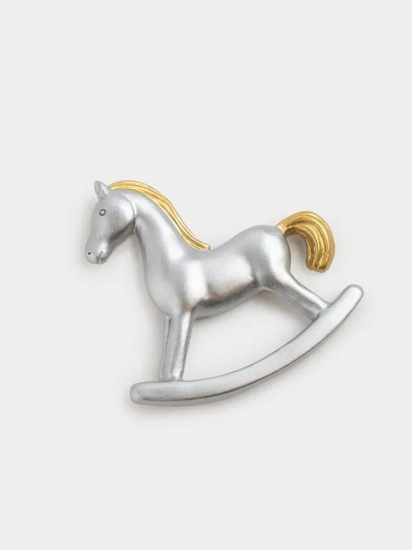 Магнит, 8 см, полирезин, күміс, Тербелетін ат, Horse silver, image-2