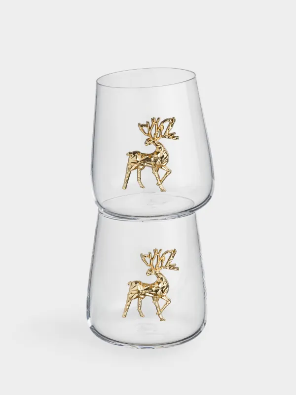 Стақан, 12 см, 540 мл, 2 дана, шыны/металл, Кристалдары бар бұғы, Verset, image-1