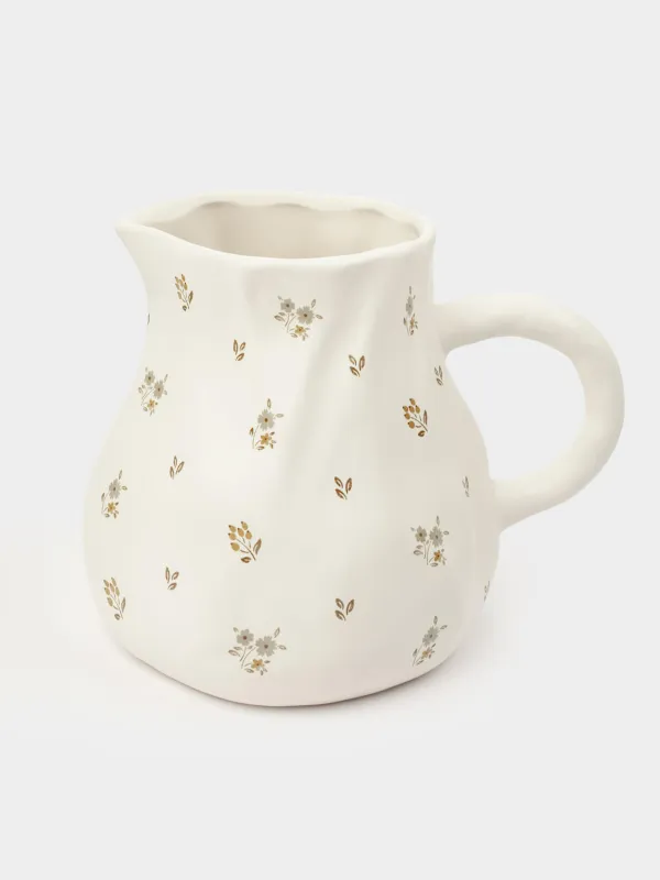 Құмыра, 1,6 л, керамика, сүт түстес, ескірген гүлдер, La flore, image-0
