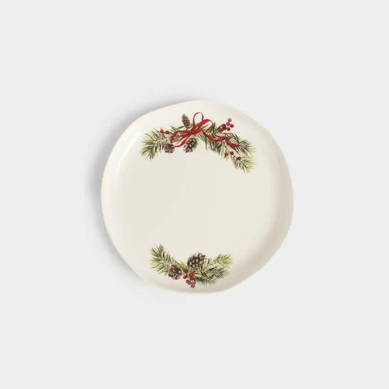 Тіскебасар тәрелкесі, 19 см, фарфор N, ақ, дақты, Шырша бүршіктері мен шетен, Rowan delice