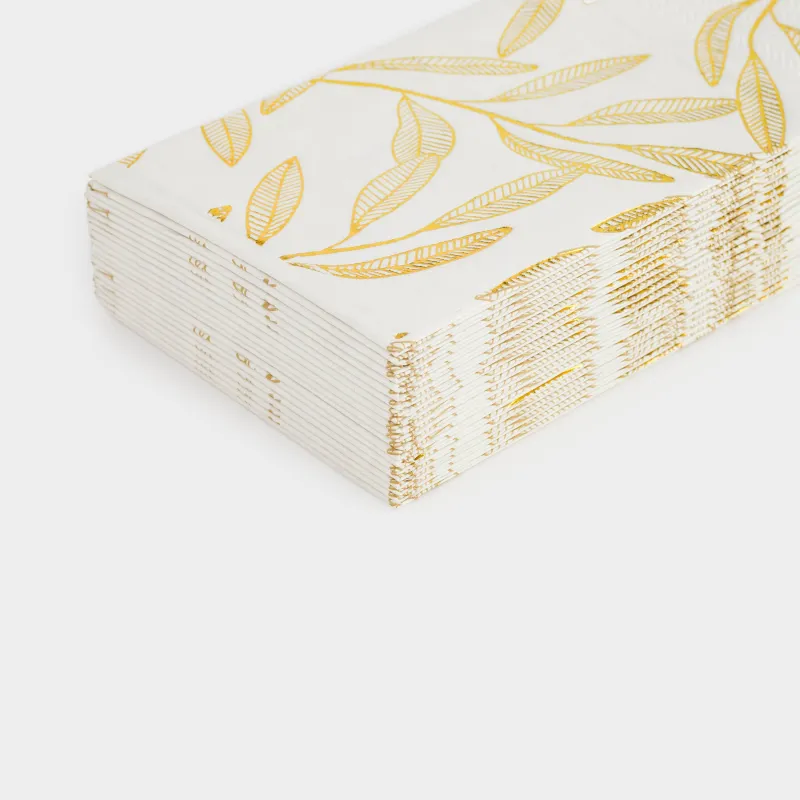 Қағаз майлықтар, 33х33 см, 20 дана, төртбұрышты, ақ, Алтын жапырақтар, Print, image-1