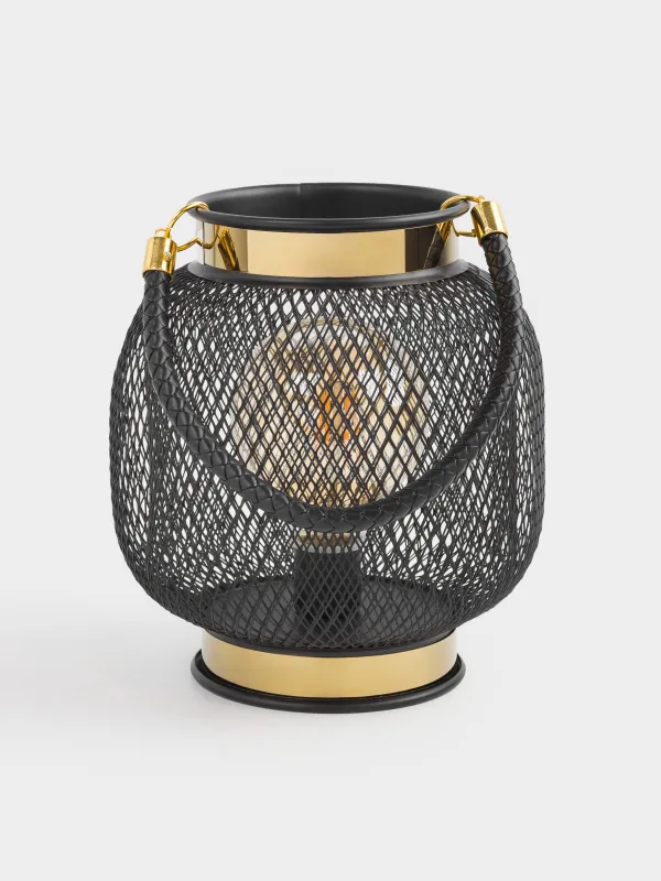 Сәндік шам, 20 см, тұтқасы бар, металл/пластик, қара-алтын түсті, Тор, Twist black, image-0