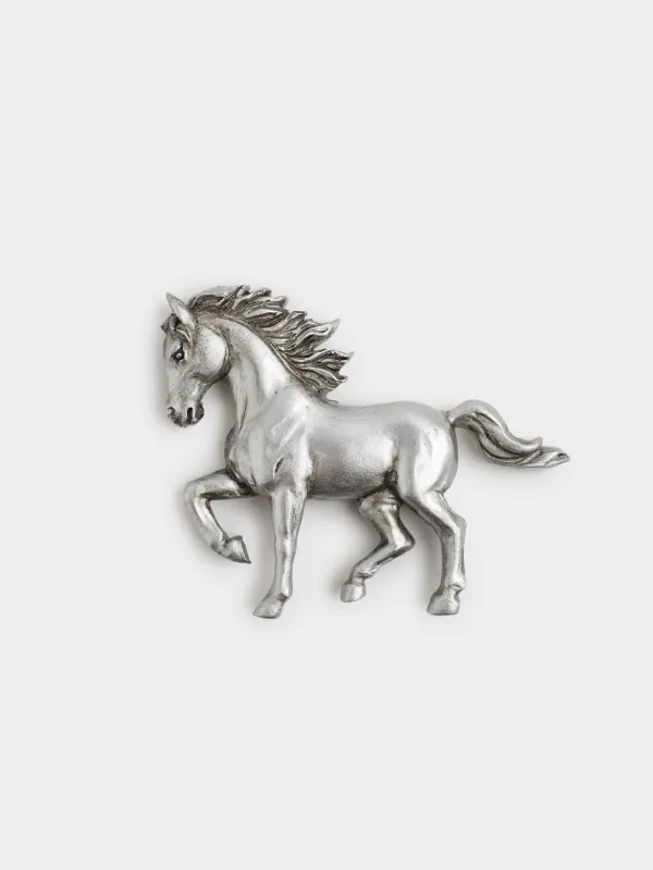 Магнит, 8 см, полирезин, күміс, Жылқы, Horse silver, image-0