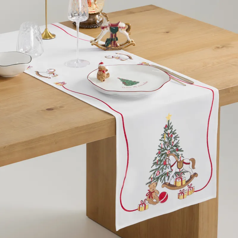 Үстел төсеніші, 40х160 см, полиэстер, ақ, Шырша мен жылқылар, Holiday horse