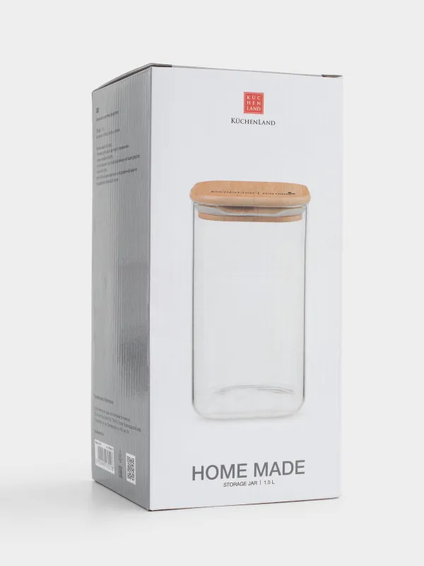Сусымалы өнімдерге арналған банкіі, 1,3 л, шыны/бамбук, шаршы, Home made, image-4