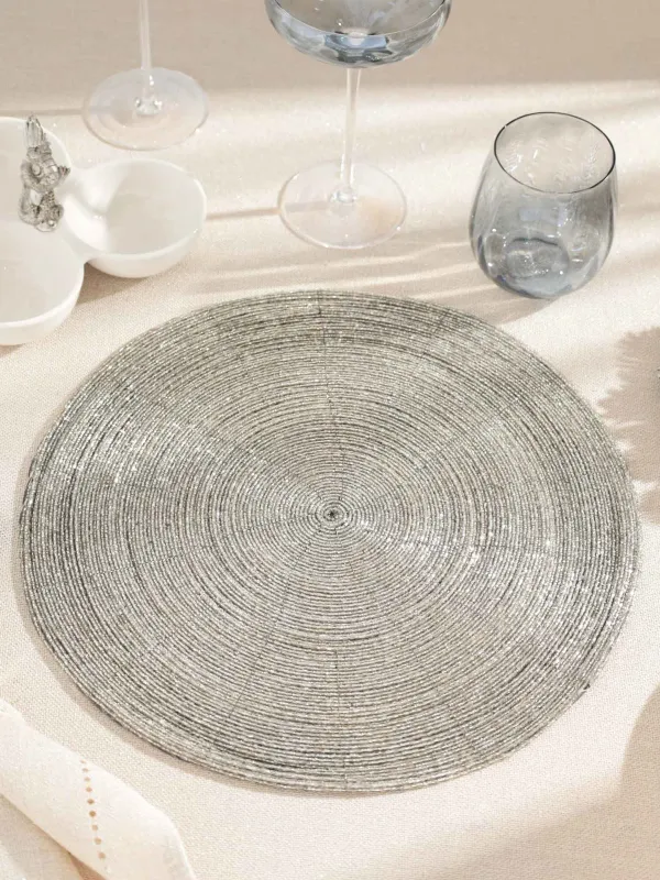 Аспаптардың астына қойылатын майлық, 36 см, майда моншақ, дөңгелек, ашық күміс түстес, Shiny beads, image-2