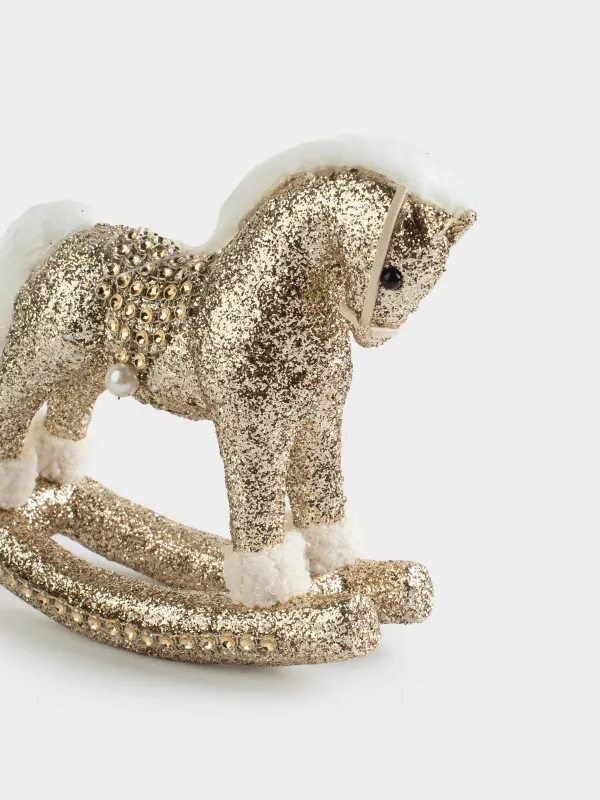 Сәндік бұйым, 23 см, пластик/полиэстер, шампан, Тербелетін ат, Figure sparkle, image-2