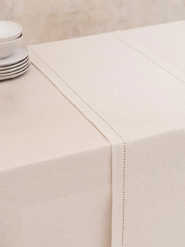 Үстел үсті жолы, 40х160 см, полиэстер, күміс-Крем, Hemstitch, image-7