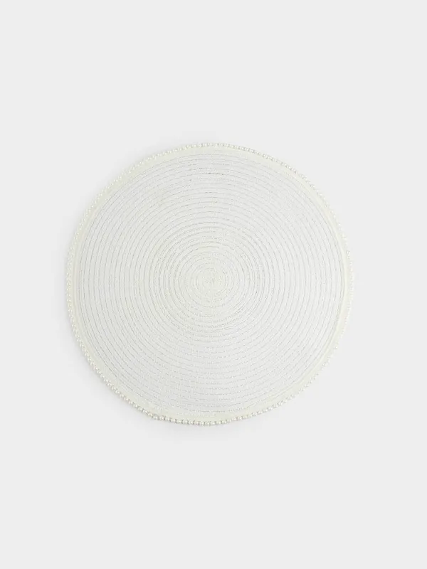 Салфетка под приборы, 38 см, полиэстер/пластик, круглая, белая, Жемчужная кайма, Rotary shine, image-0