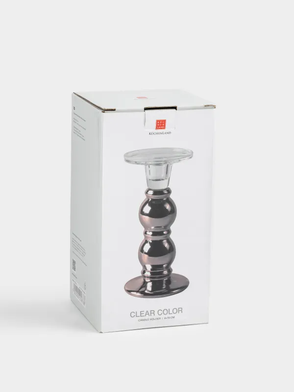 Подсвечник, 18 см, для одной свечи, на ножке, стекло, бронзовый, Clear color, image-4