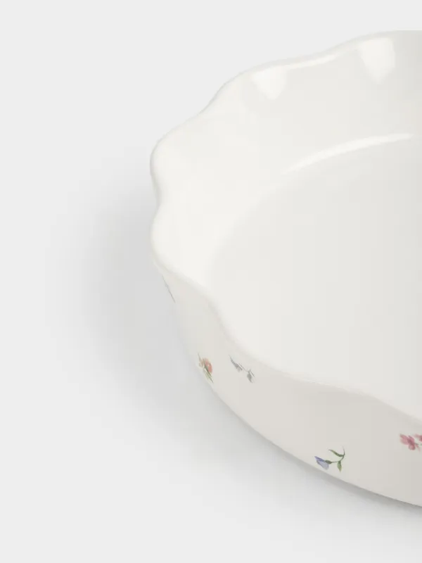 Форма для запекания, 25 см, керамика, круглая, молочная, Нежные цветы, El flora, image-2