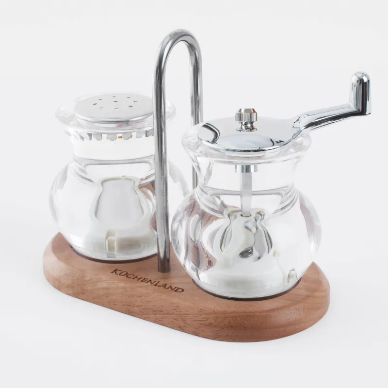 Тұз және бұрыш жинағы, 13 см, диірменмен, стендте, акрил / ағаш, Spices, image-1