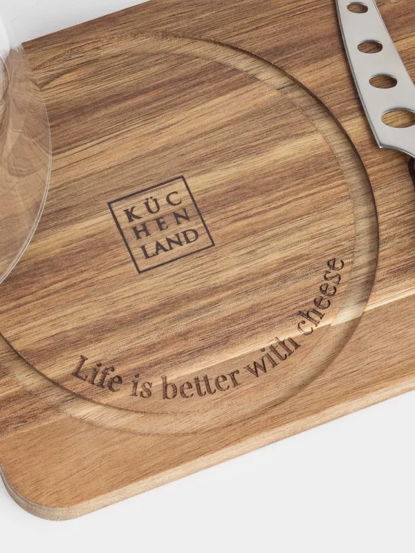 Ірімшікке арналған жиынтық, 3 зат, тақта-ыдыс/күмбез, болат/ағаш/шыны, Noble tree, image-5