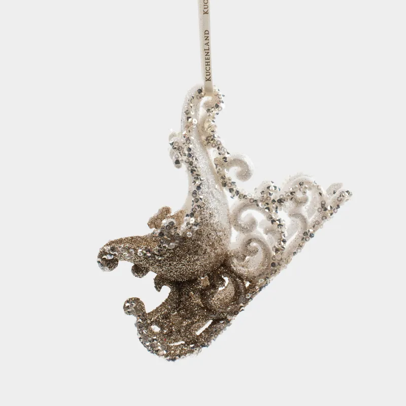 Игрушка елочная, 10 см, пластик, шампань, Сани, Figure sparkle